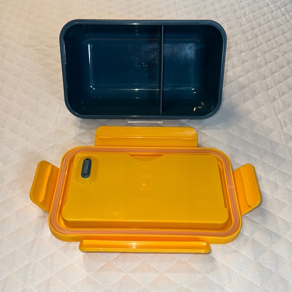 Lunch Box Beautiful Life. Re-Useable Lunch Box. Yellow and Teal. 2 Compartments - Picture 3 of 8